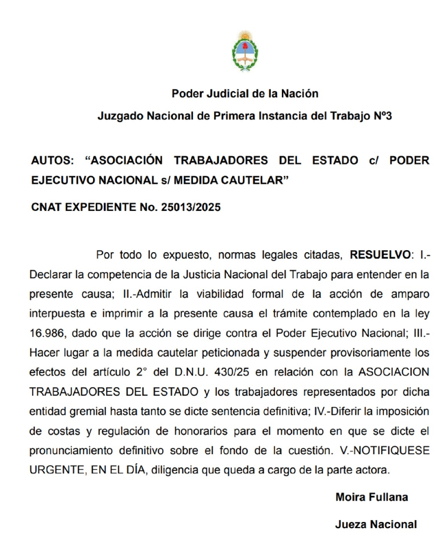 Empleados estatales. Fallo judicial sobre el Día del Trabajador Estatal